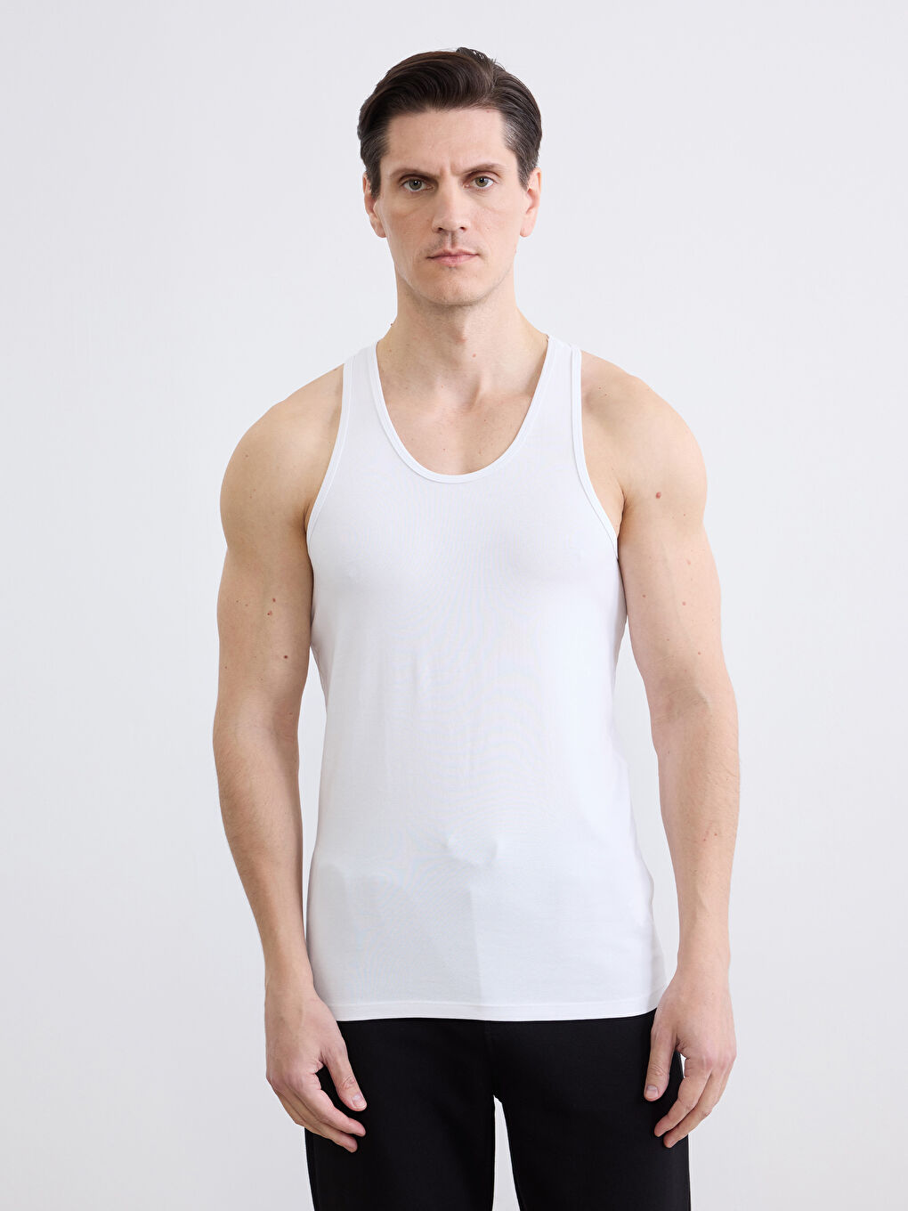 Beyaz U Yaka Penye Erkek Atlet 2'li-2