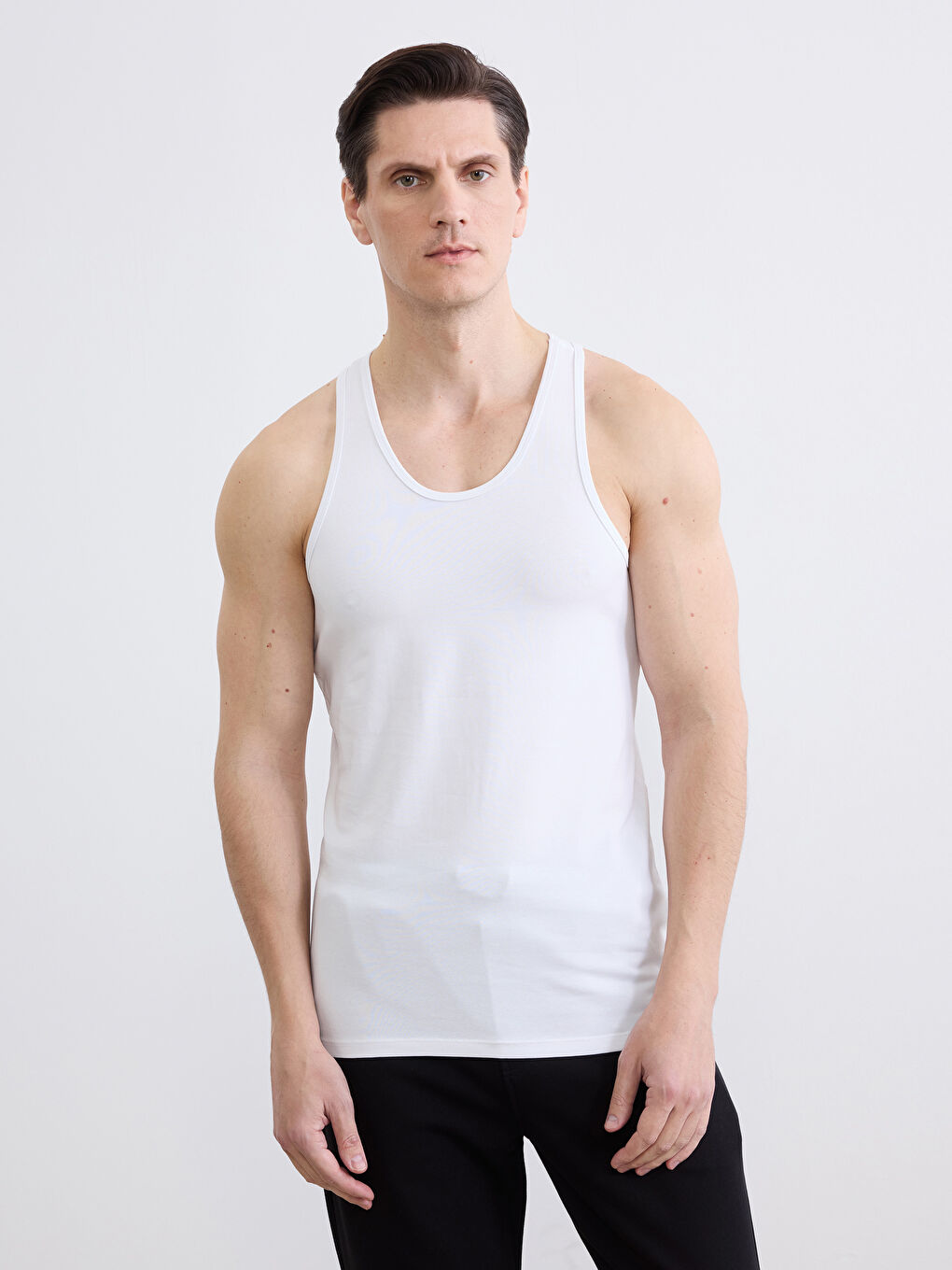 Beyaz U Yaka Penye Erkek Atlet 2'li-3