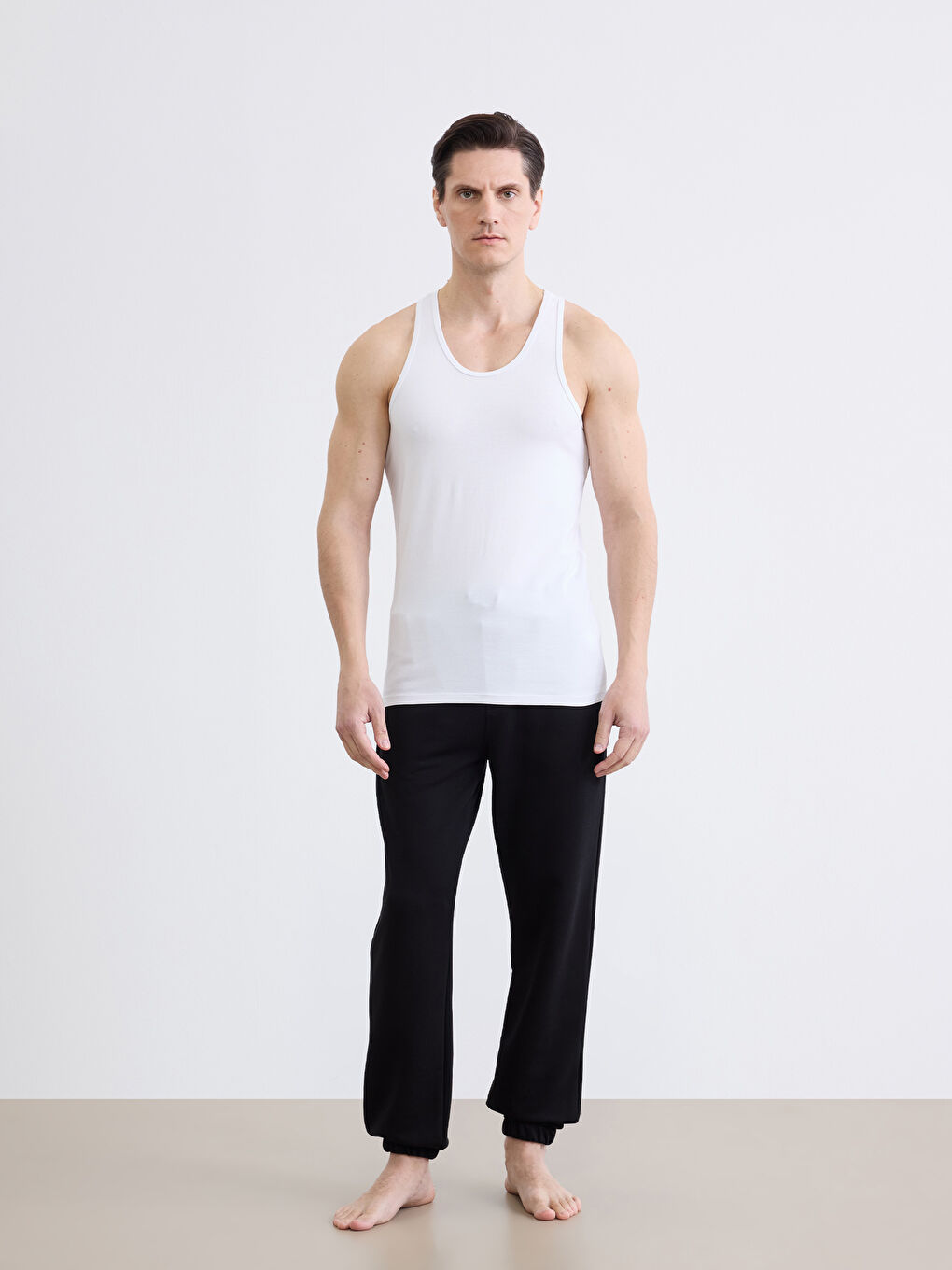 Beyaz U Yaka Penye Erkek Atlet 2'li-4