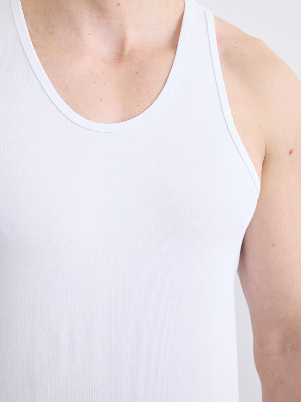 Beyaz U Yaka Penye Erkek Atlet 2'li-5