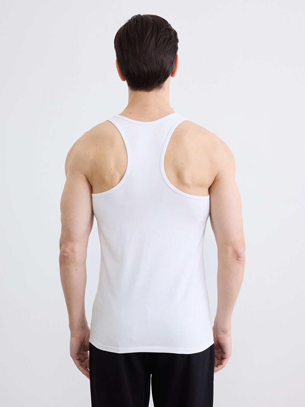 Beyaz U Yaka Penye Erkek Atlet 2'li-6