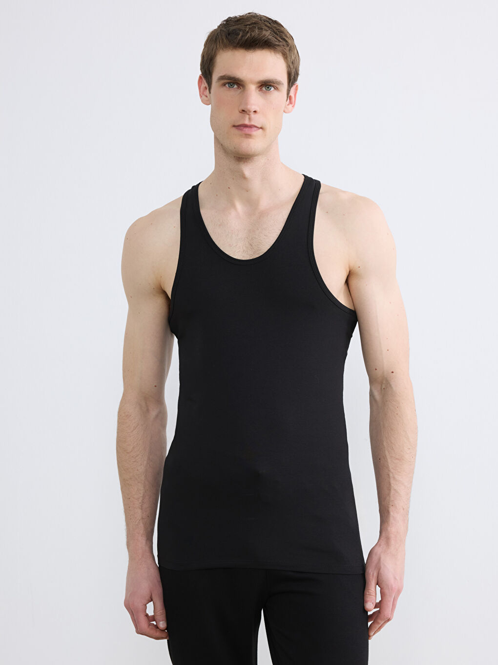 Siyah U Yaka Penye Erkek Atlet 2'li-1