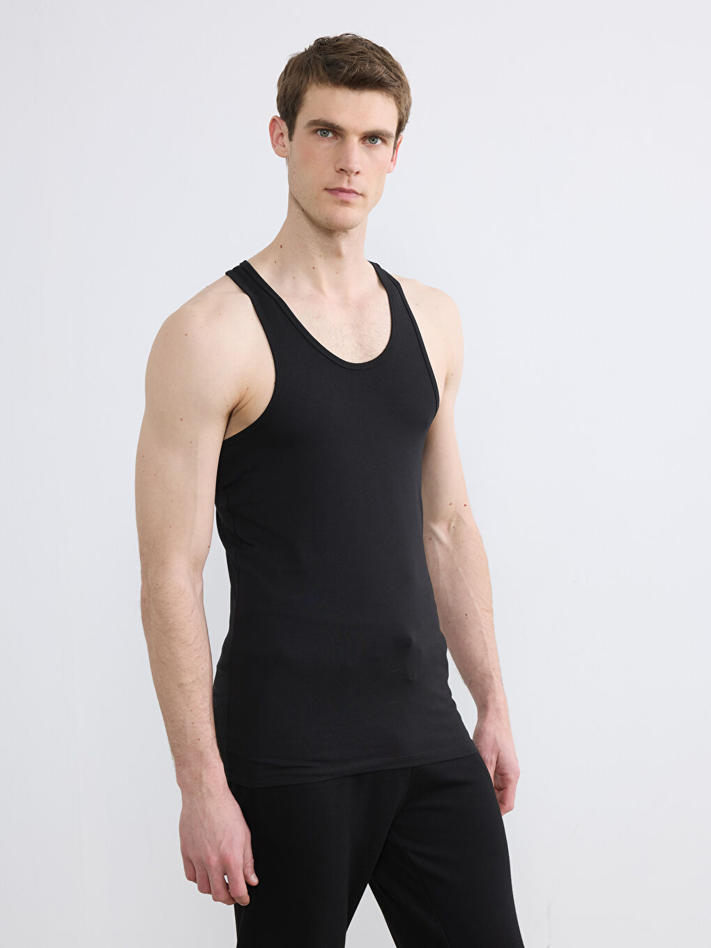 Siyah U Yaka Penye Erkek Atlet 2'li-2