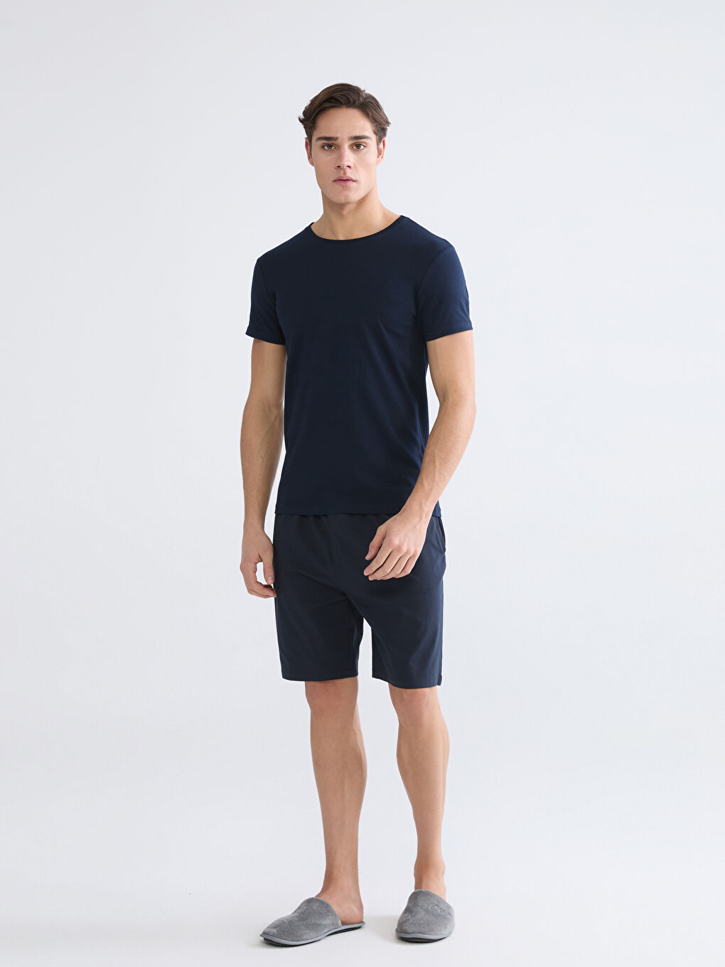 Lacivert Bisiklet Yaka Kısa Kollu Erkek Atlet-1