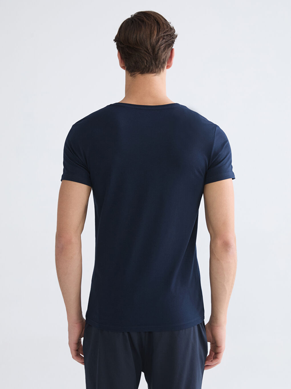 Lacivert Bisiklet Yaka Kısa Kollu Erkek Atlet-3