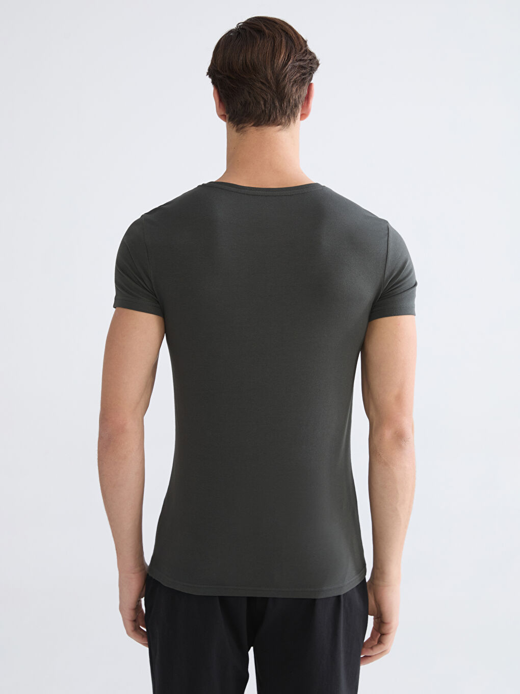 Haki Bisiklet Yaka Kısa Kollu Erkek Atlet-3