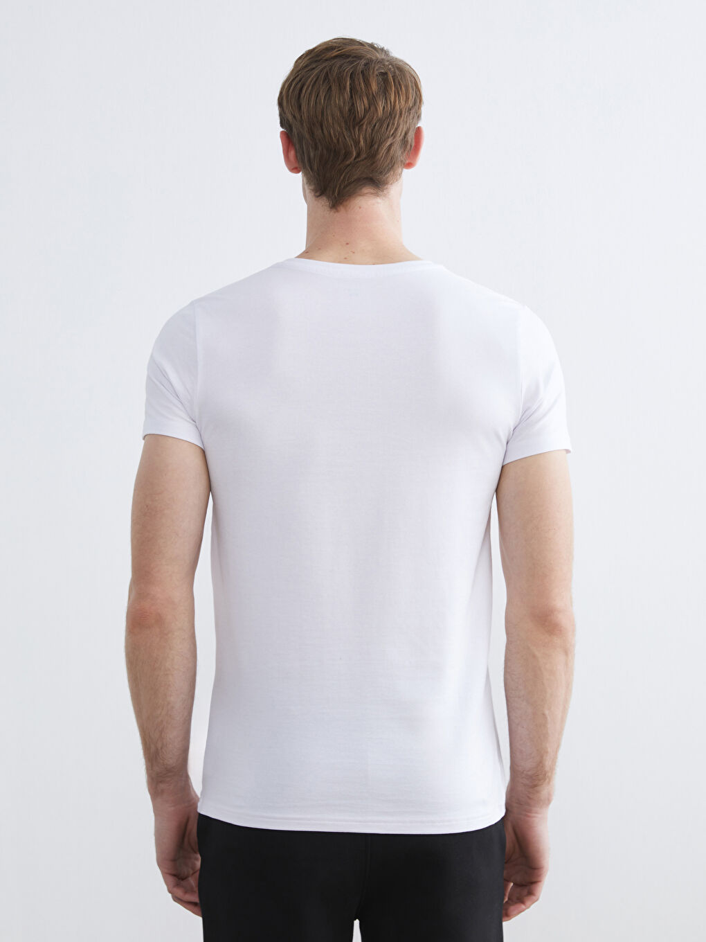 Beyaz Bisiklet Yaka Kısa Kollu Erkek Atlet-3