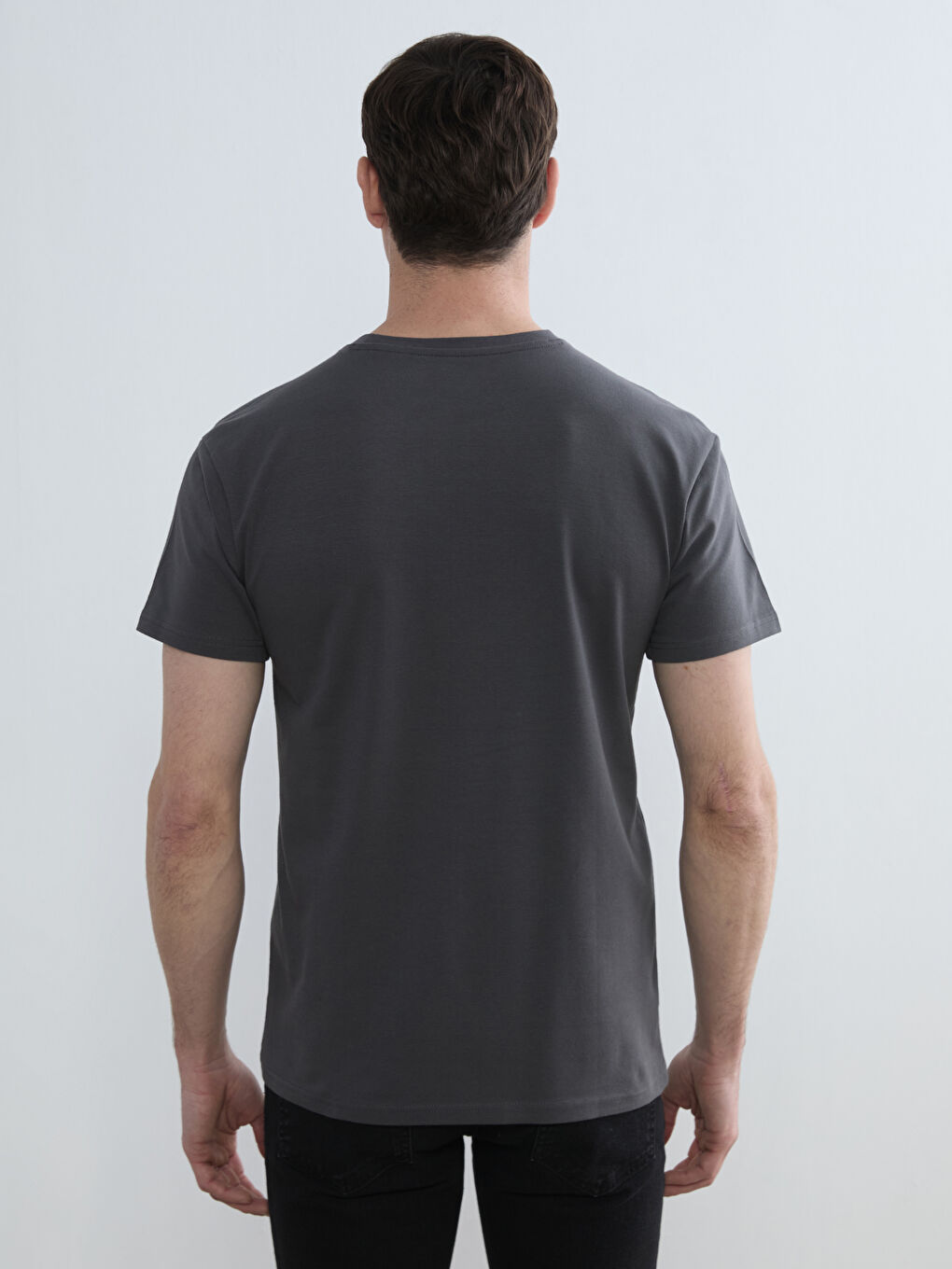 Gri Bisiklet Yaka Kısa Kollu Erkek Atlet-3