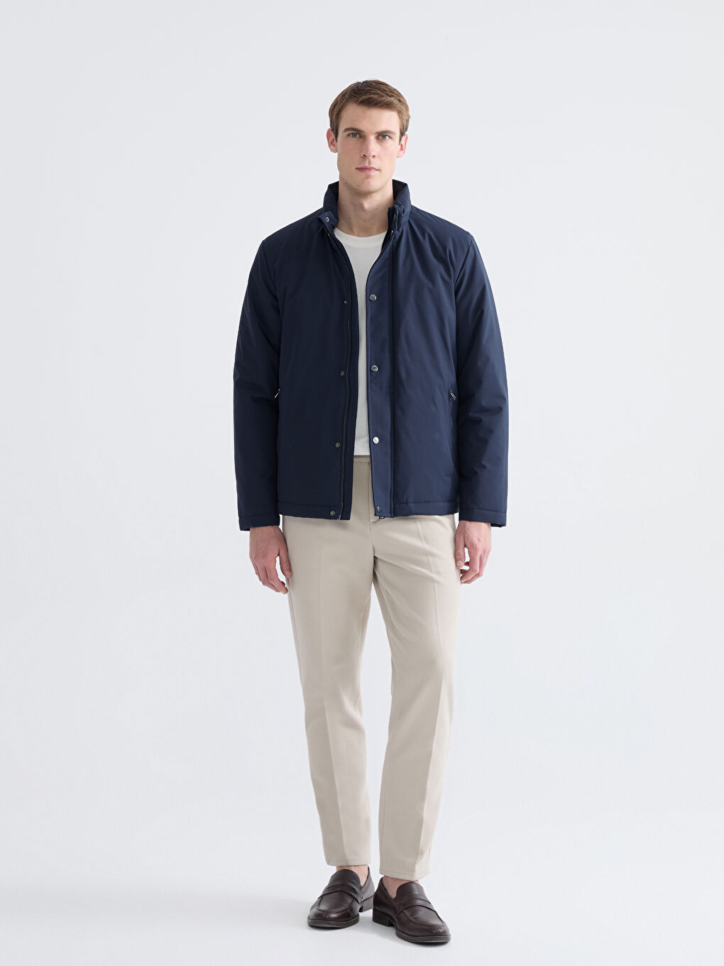 Lacivert Standart Kalıp Kapüşonlu Erkek Mont-1