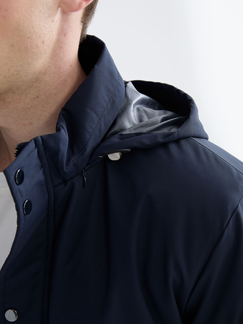 Lacivert Standart Kalıp Kapüşonlu Erkek Mont-2