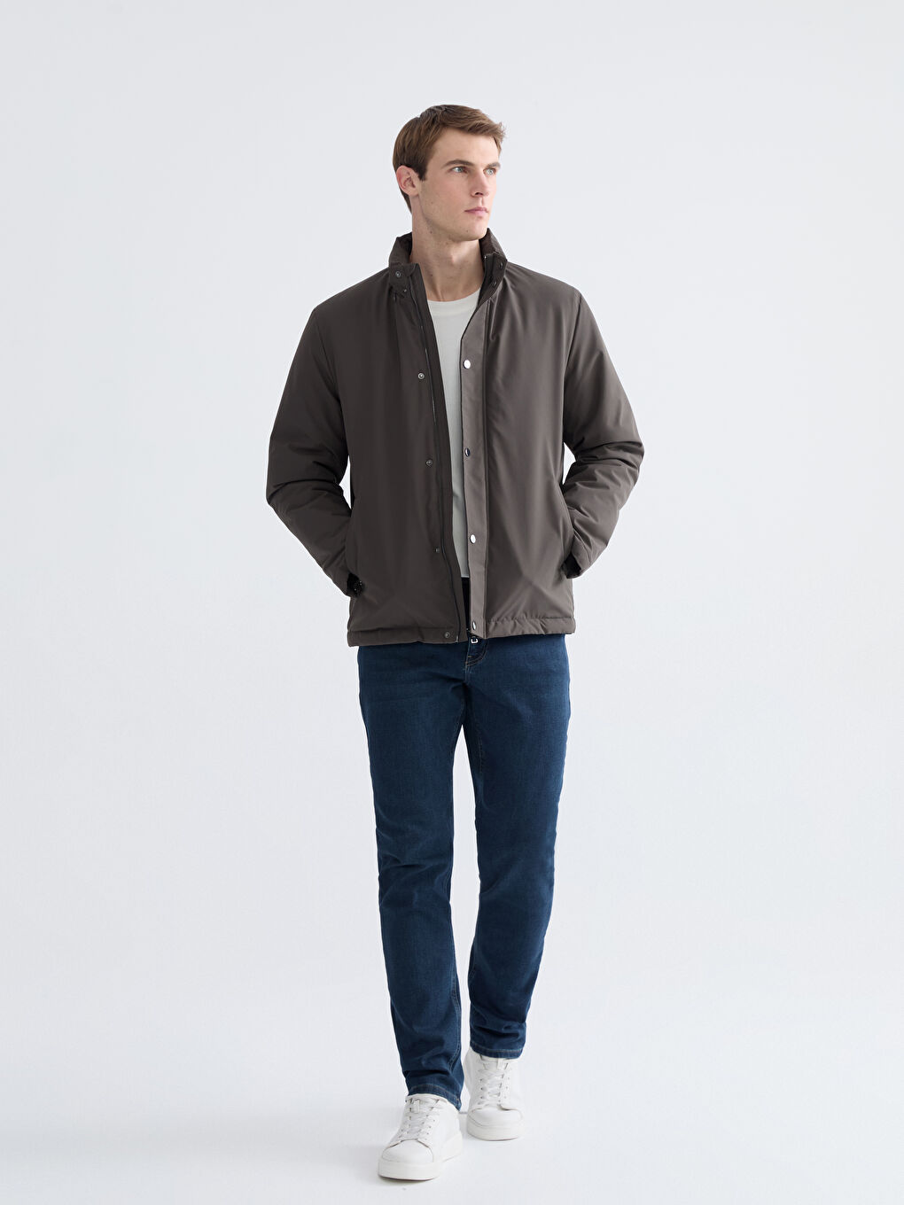 Haki Standart Kalıp Kapüşonlu Erkek Mont-1