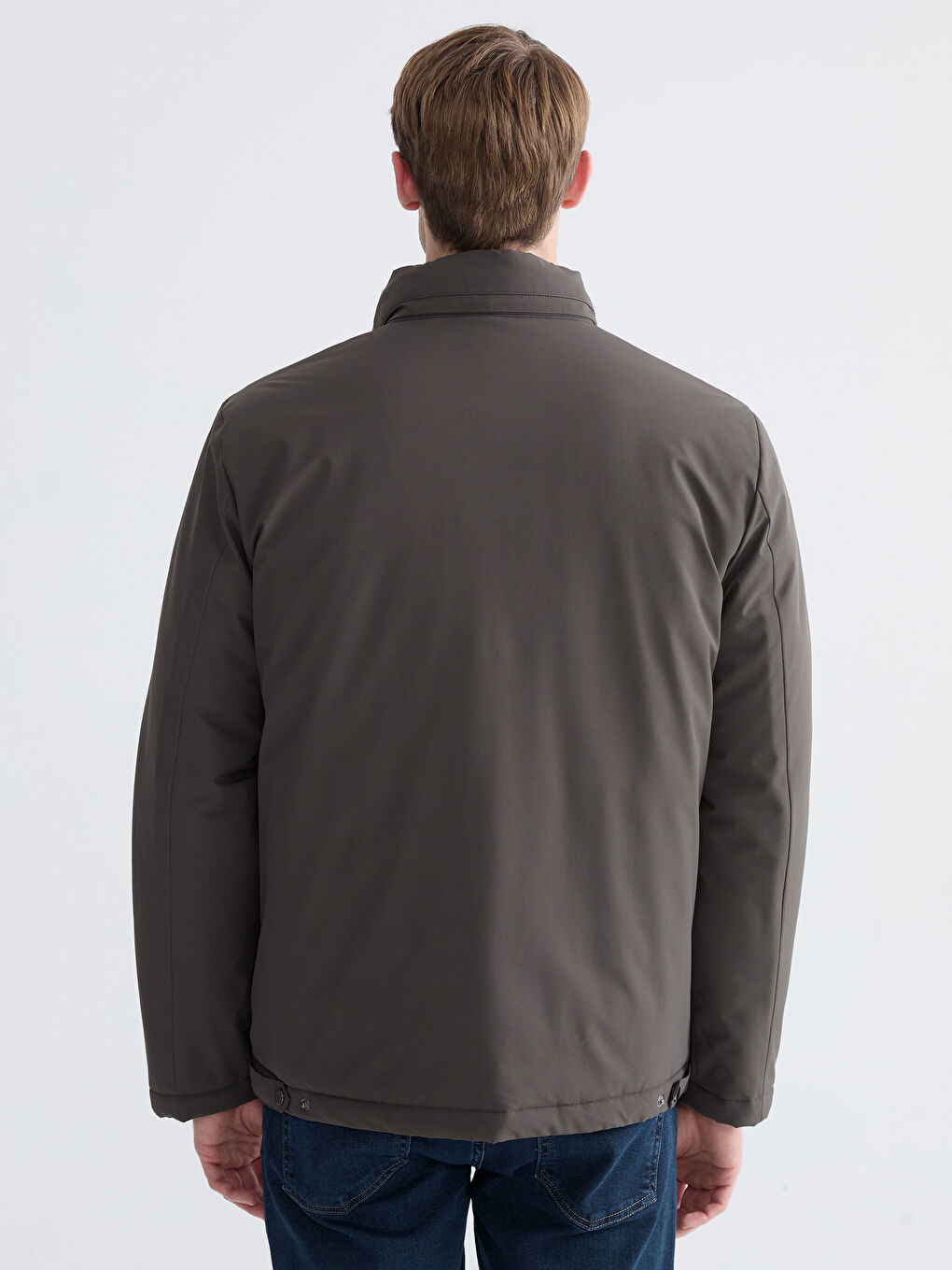 Haki Standart Kalıp Kapüşonlu Erkek Mont-5