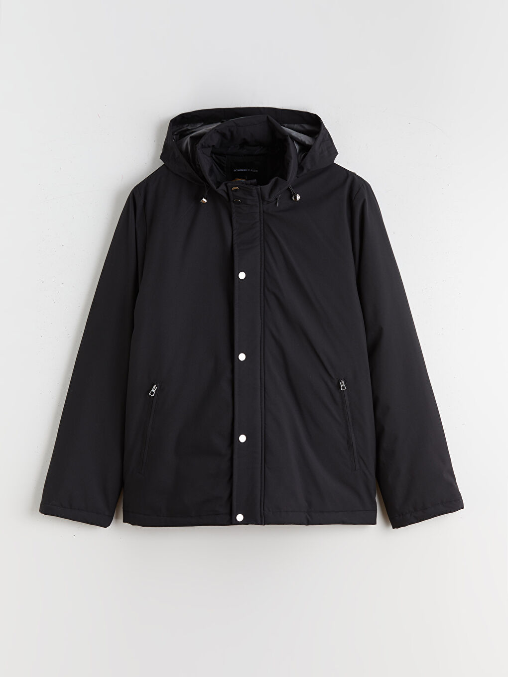 Siyah Standart Kalıp Kapüşonlu Erkek Mont-5