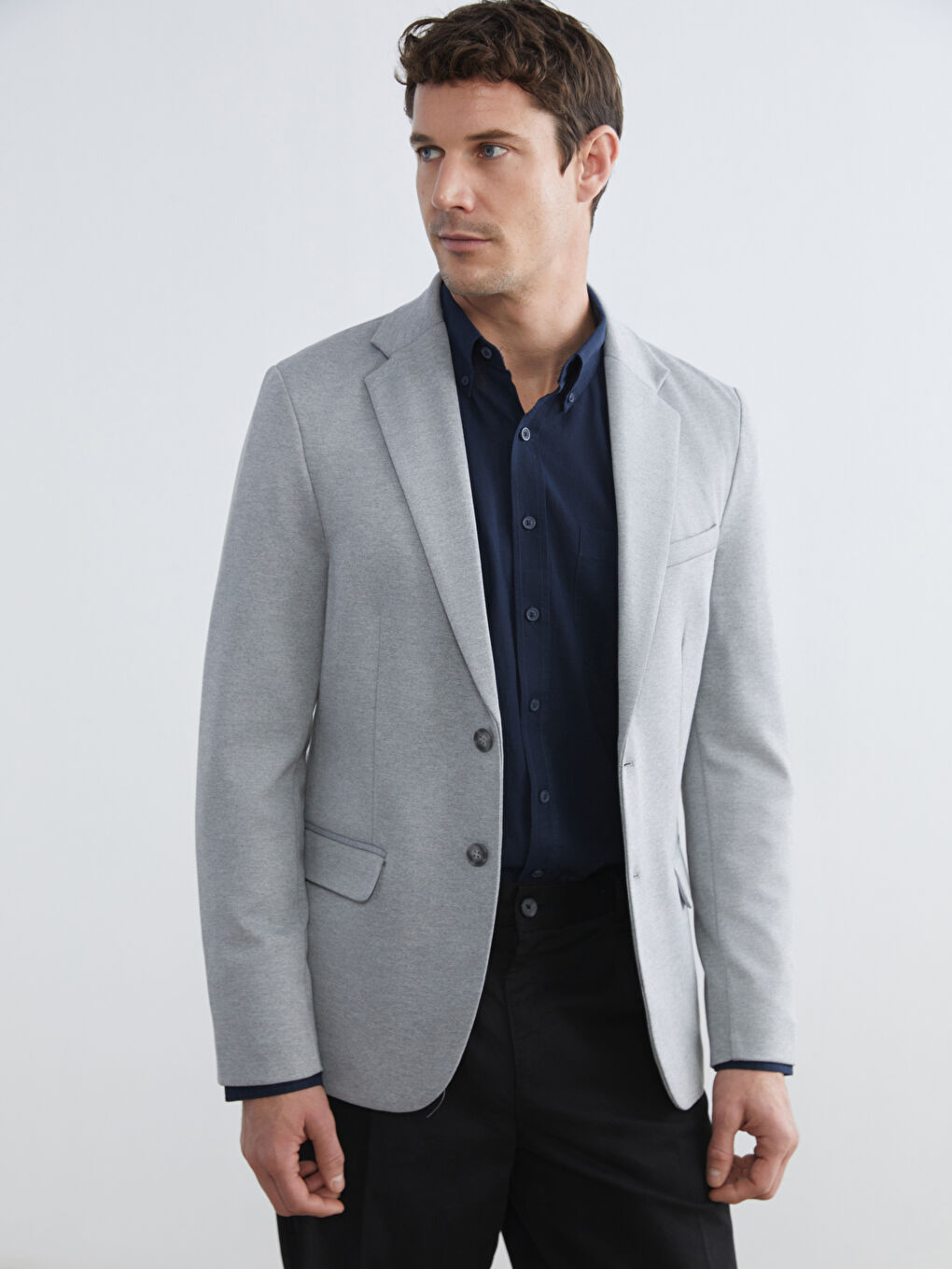 Gri Dar Kalıp Erkek Blazer Ceket