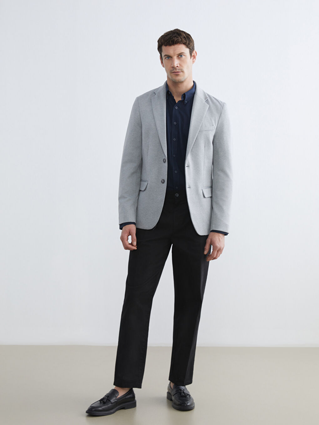 Gri Dar Kalıp Erkek Blazer Ceket-1