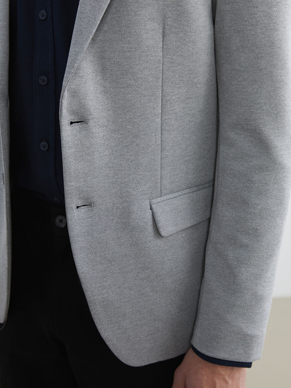 Gri Dar Kalıp Erkek Blazer Ceket-2