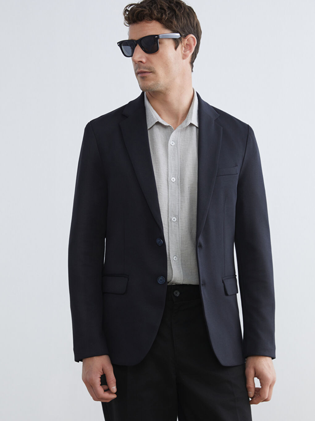 Lacivert Dar Kalıp Erkek Blazer Ceket