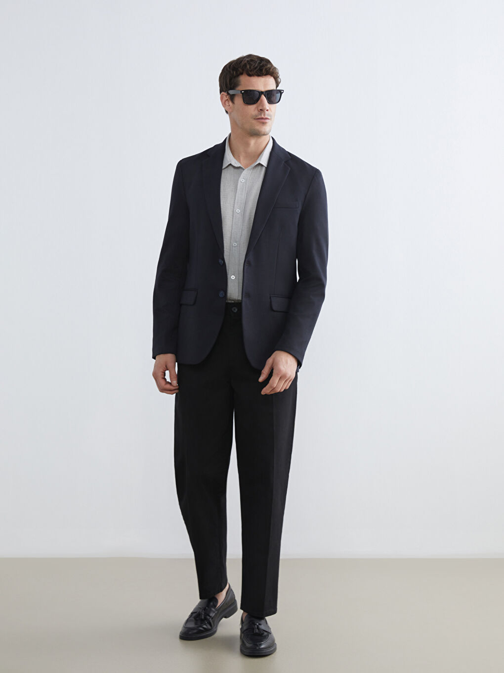 Lacivert Dar Kalıp Erkek Blazer Ceket-1