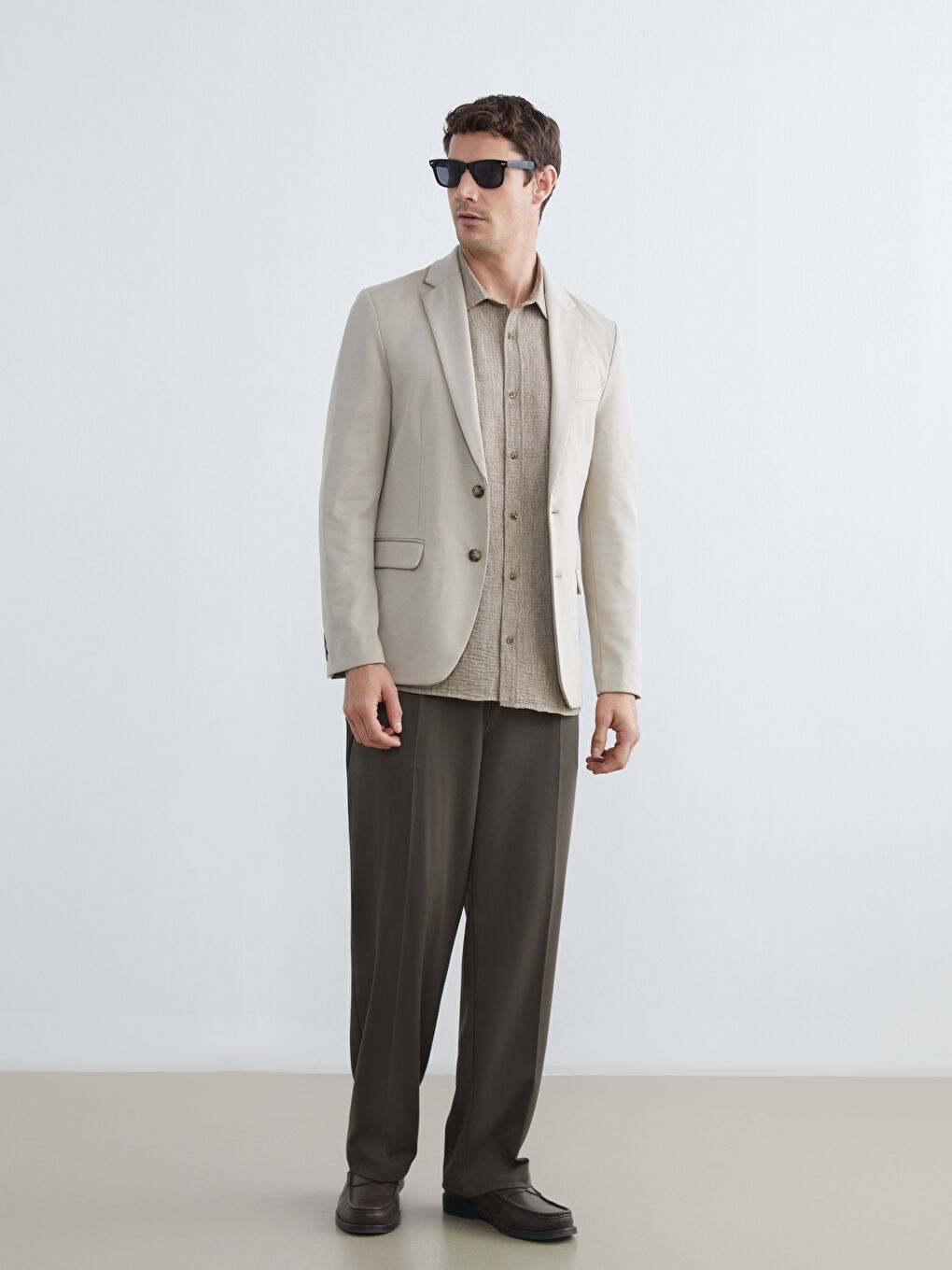 Bej Dar Kalıp Erkek Blazer Ceket-1