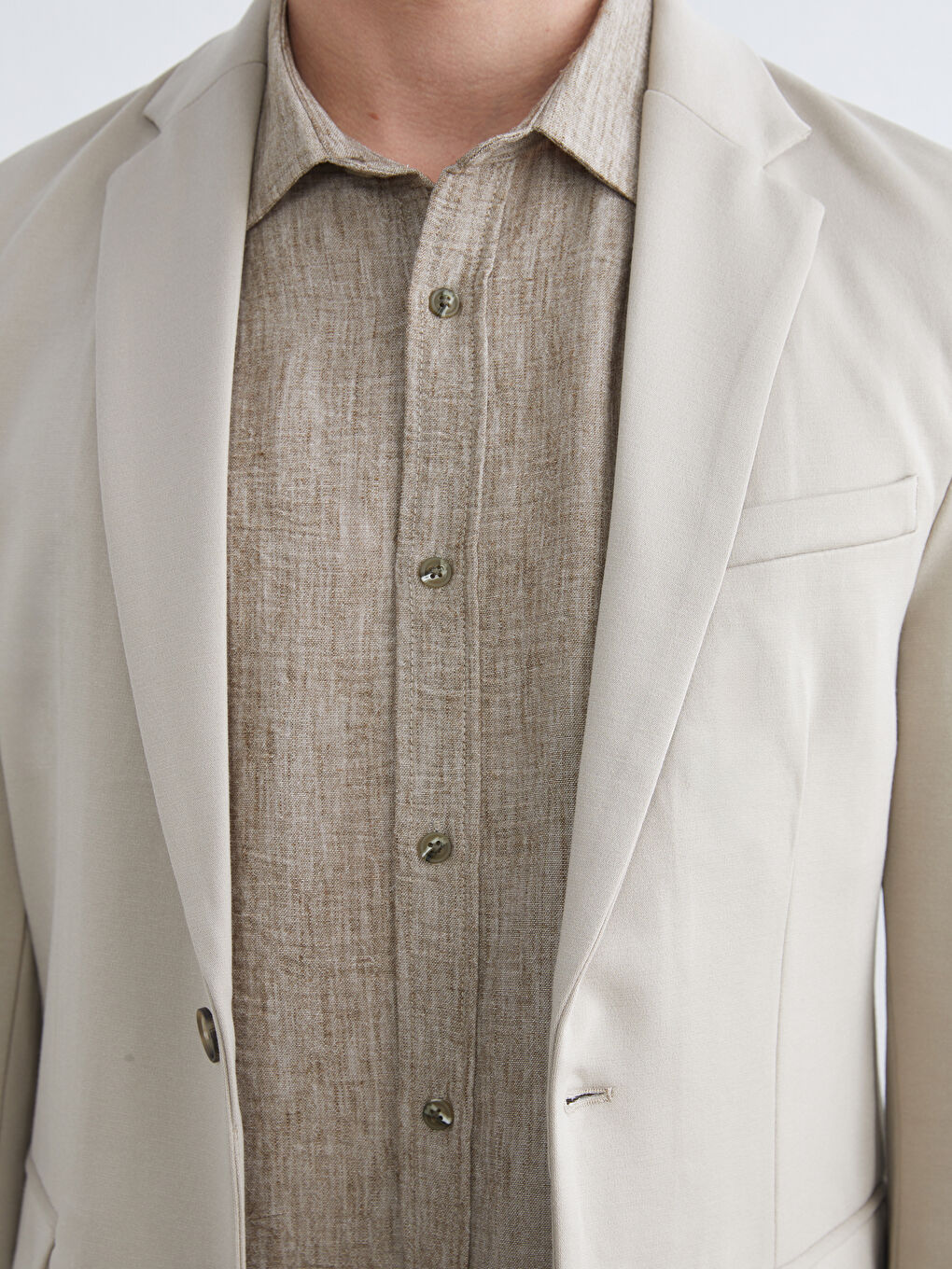 Bej Dar Kalıp Erkek Blazer Ceket-2