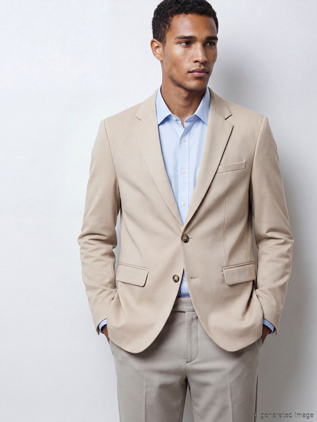 Bej Dar Kalıp Erkek Takım Elbise Ceketi