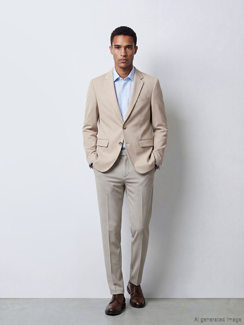 Bej Dar Kalıp Erkek Takım Elbise Ceketi-2