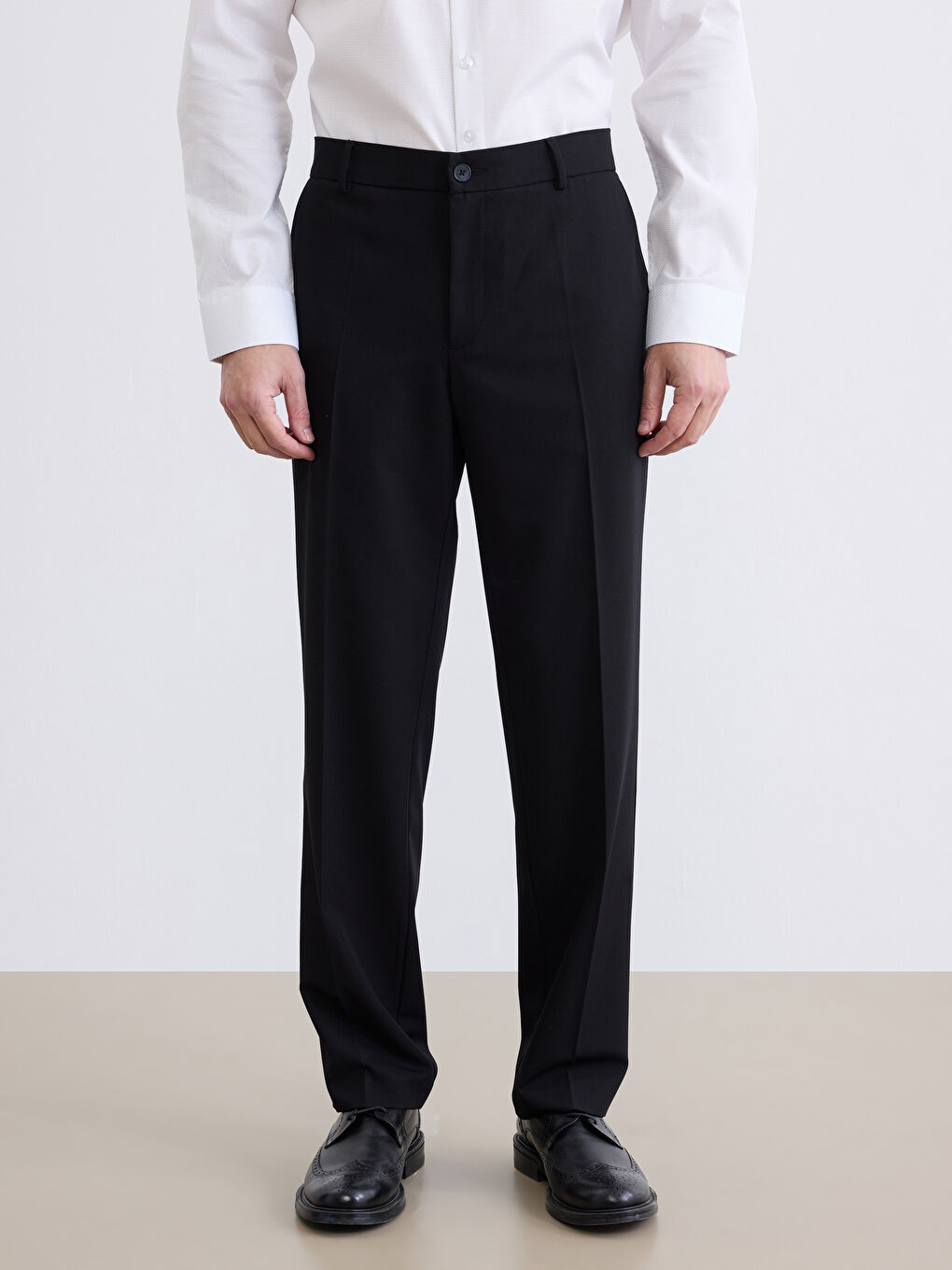 Siyah Standart Kalıp Gabardin Erkek Takım Elbise Pantolonu-1