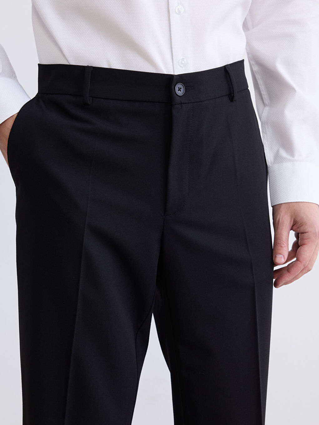Siyah Standart Kalıp Gabardin Erkek Takım Elbise Pantolonu-2
