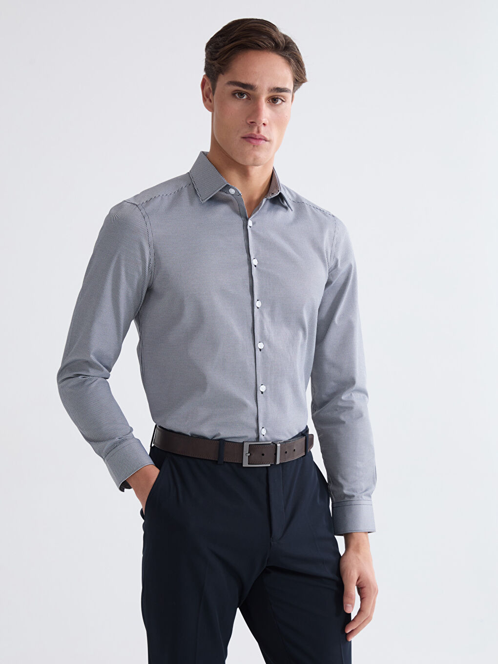 Slim Fit Patterned Gabardine Men's Shirt