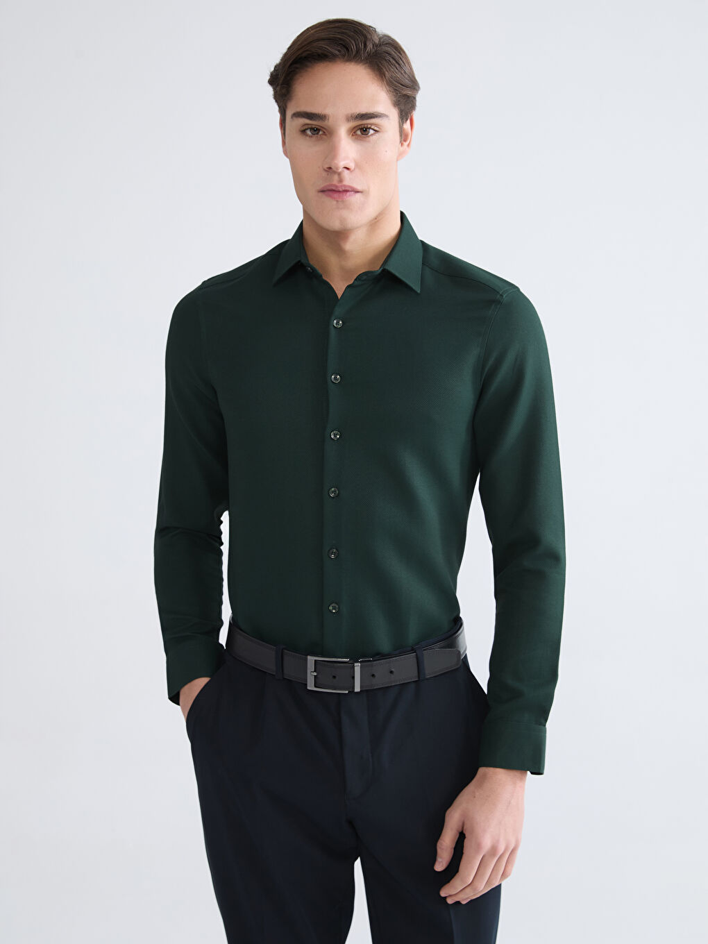Yeşil Slim Fit Armürlü Erkek Gömlek