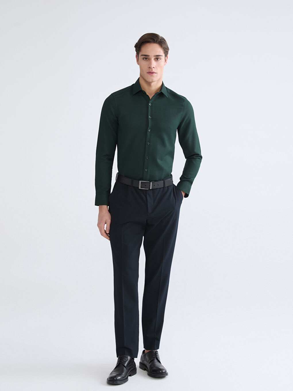 Yeşil Slim Fit Armürlü Erkek Gömlek-1