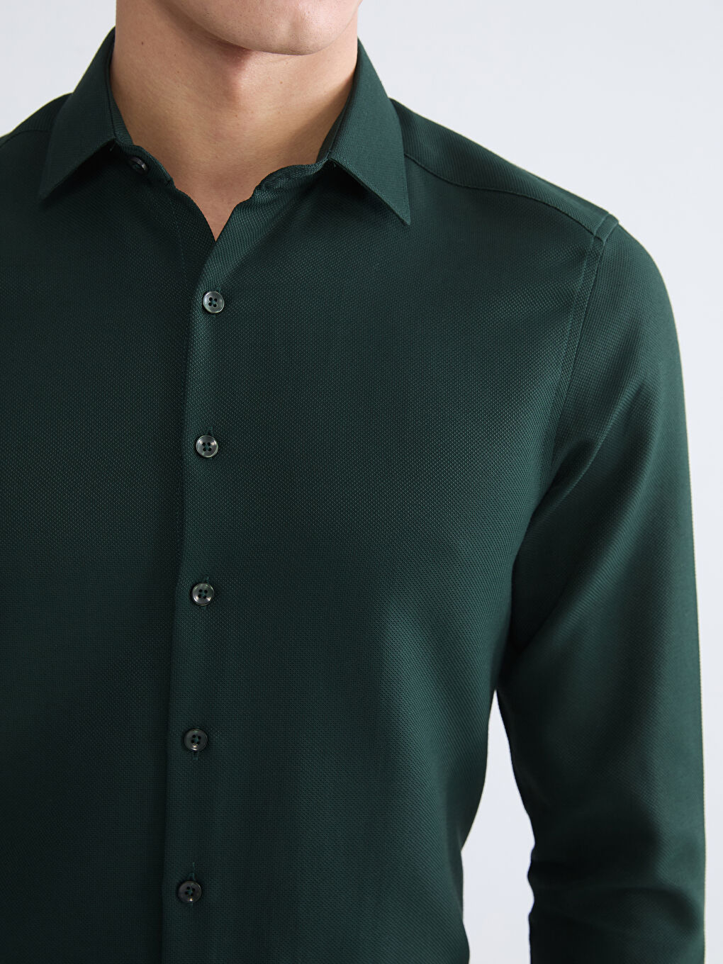 Yeşil Slim Fit Armürlü Erkek Gömlek-2