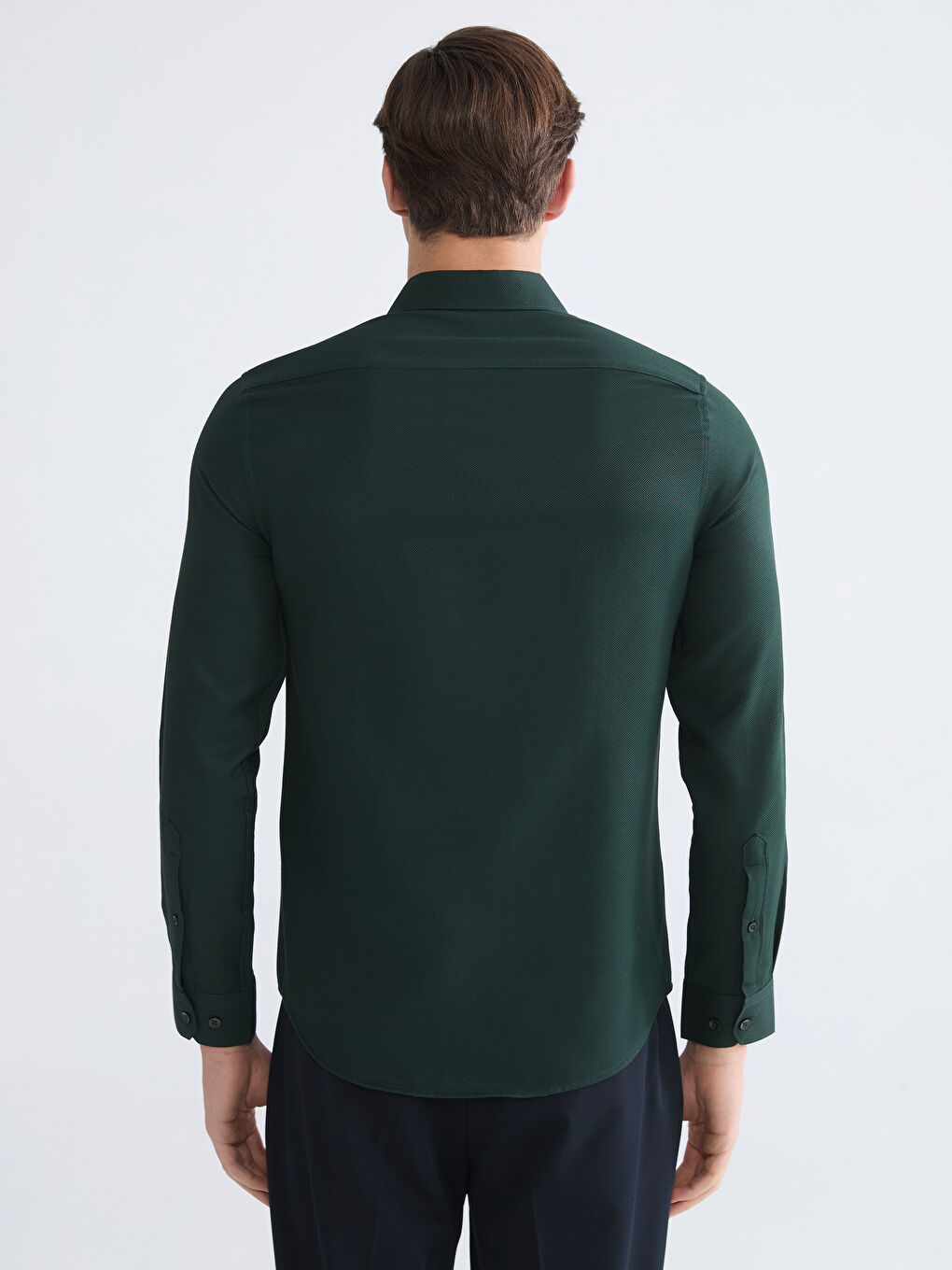 Yeşil Slim Fit Armürlü Erkek Gömlek-3