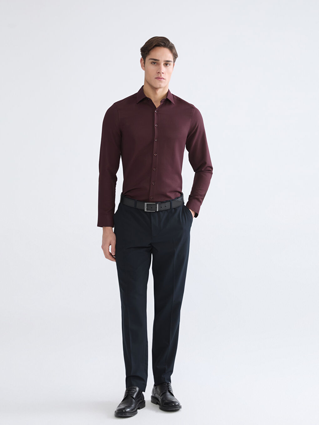 Bordo Slim Fit Armürlü Erkek Gömlek-1