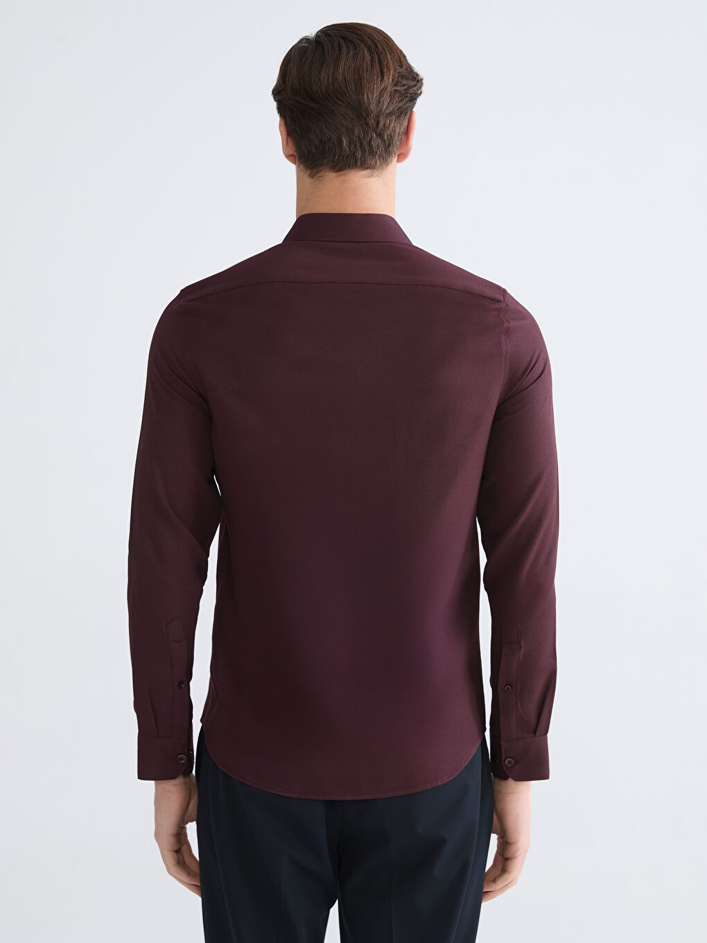 Bordo Slim Fit Armürlü Erkek Gömlek-3
