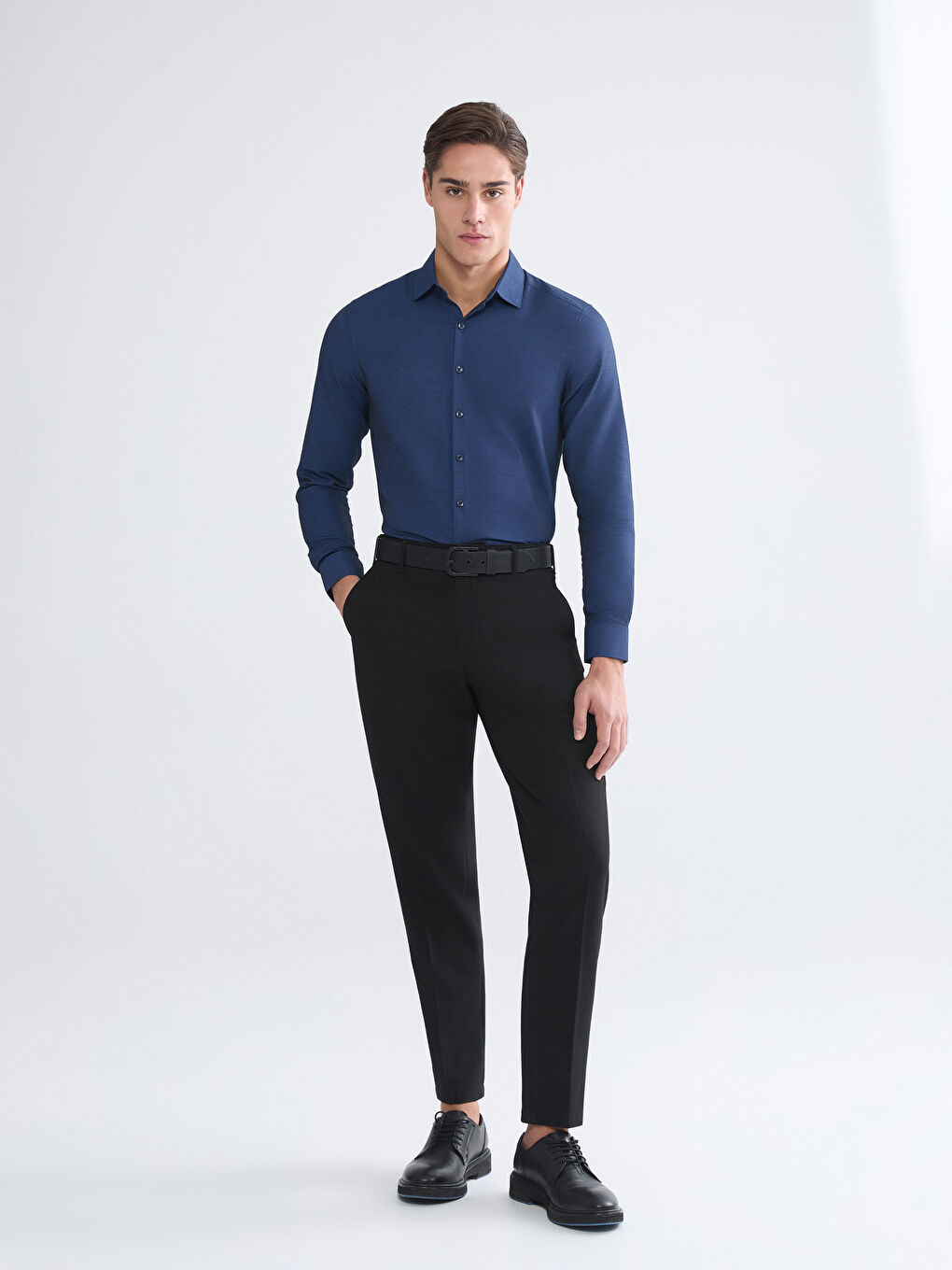 Lacivert Slim Fit Armürlü Erkek Gömlek-1