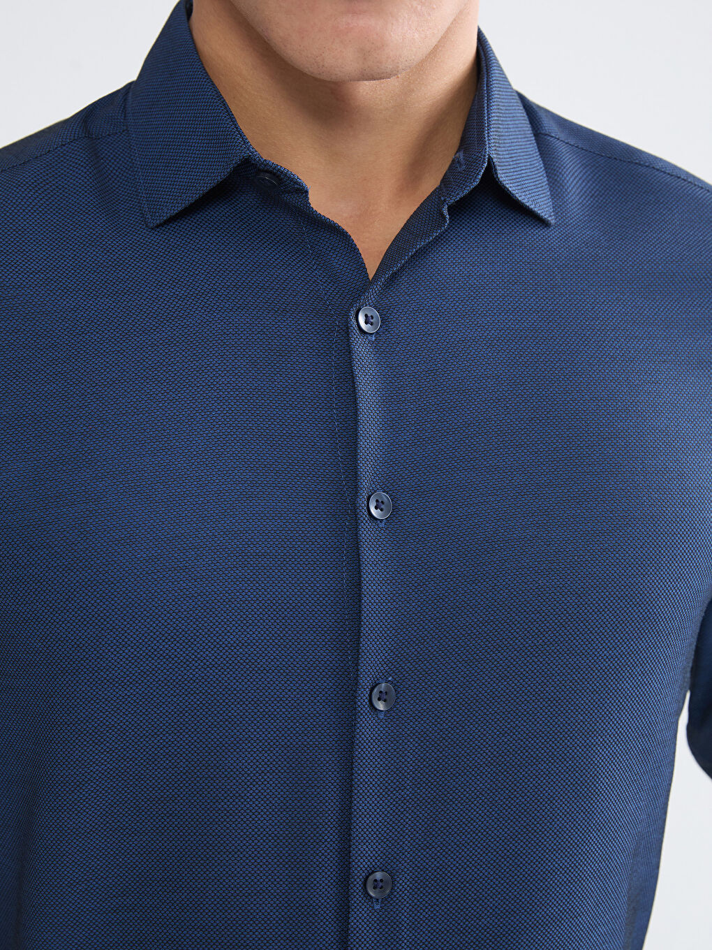 Lacivert Slim Fit Armürlü Erkek Gömlek-2