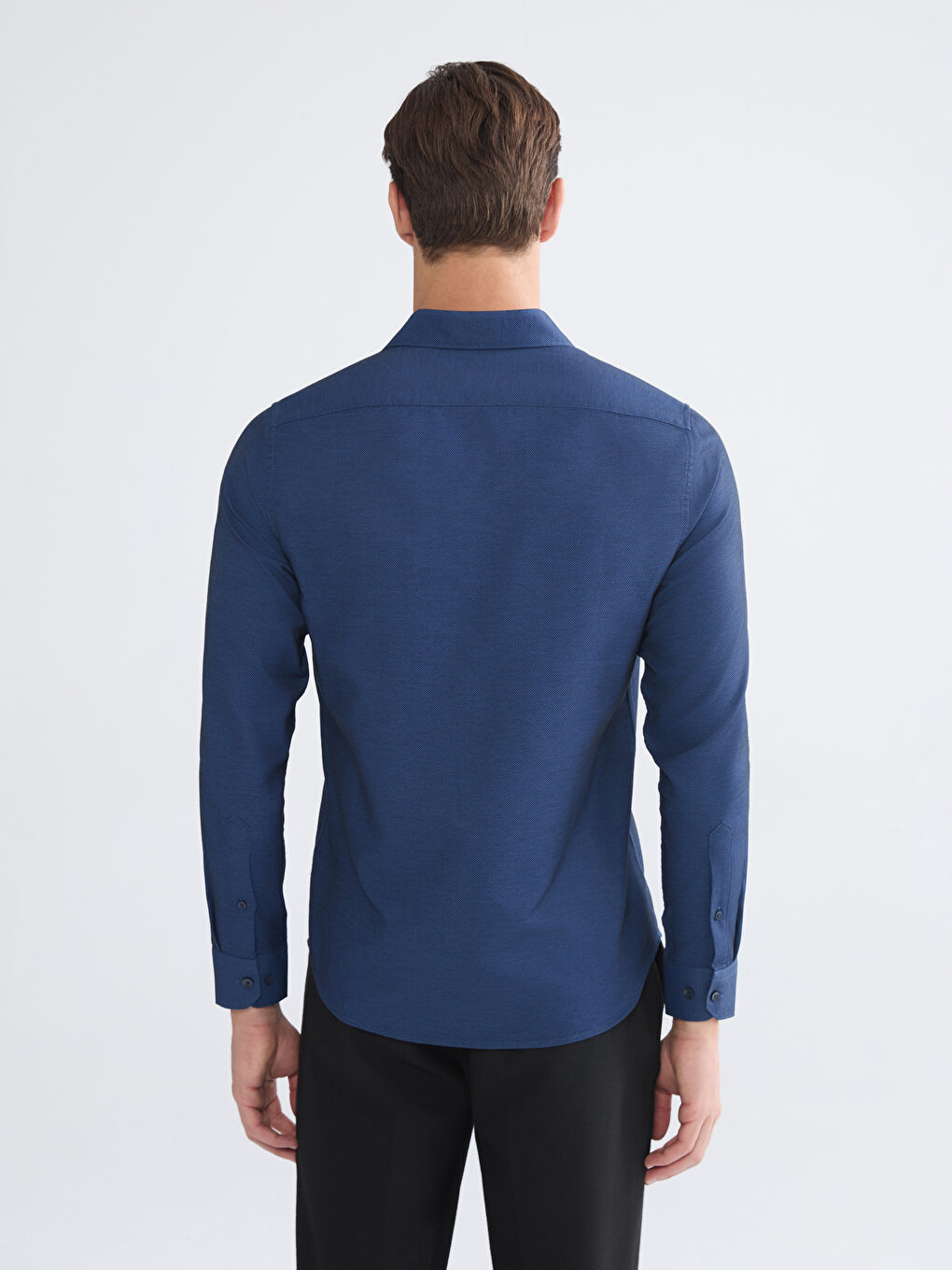 Lacivert Slim Fit Armürlü Erkek Gömlek-3