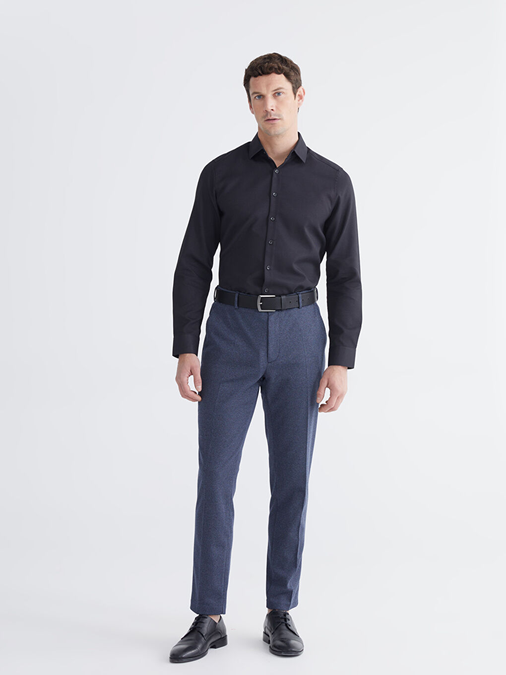 Siyah Slim Fit Armürlü Erkek Gömlek-1