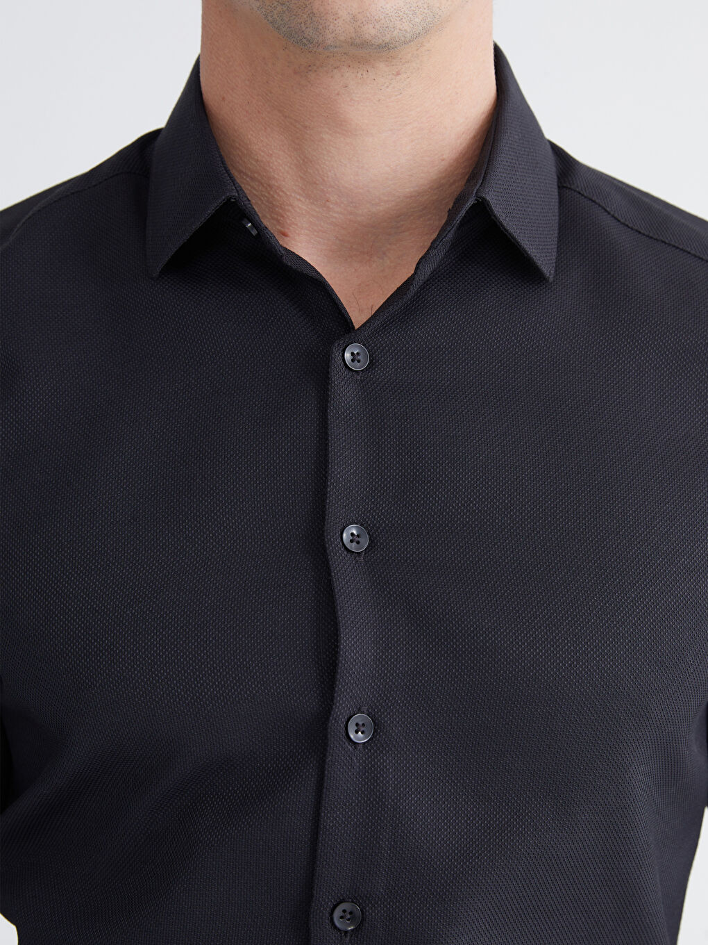 Siyah Slim Fit Armürlü Erkek Gömlek-2