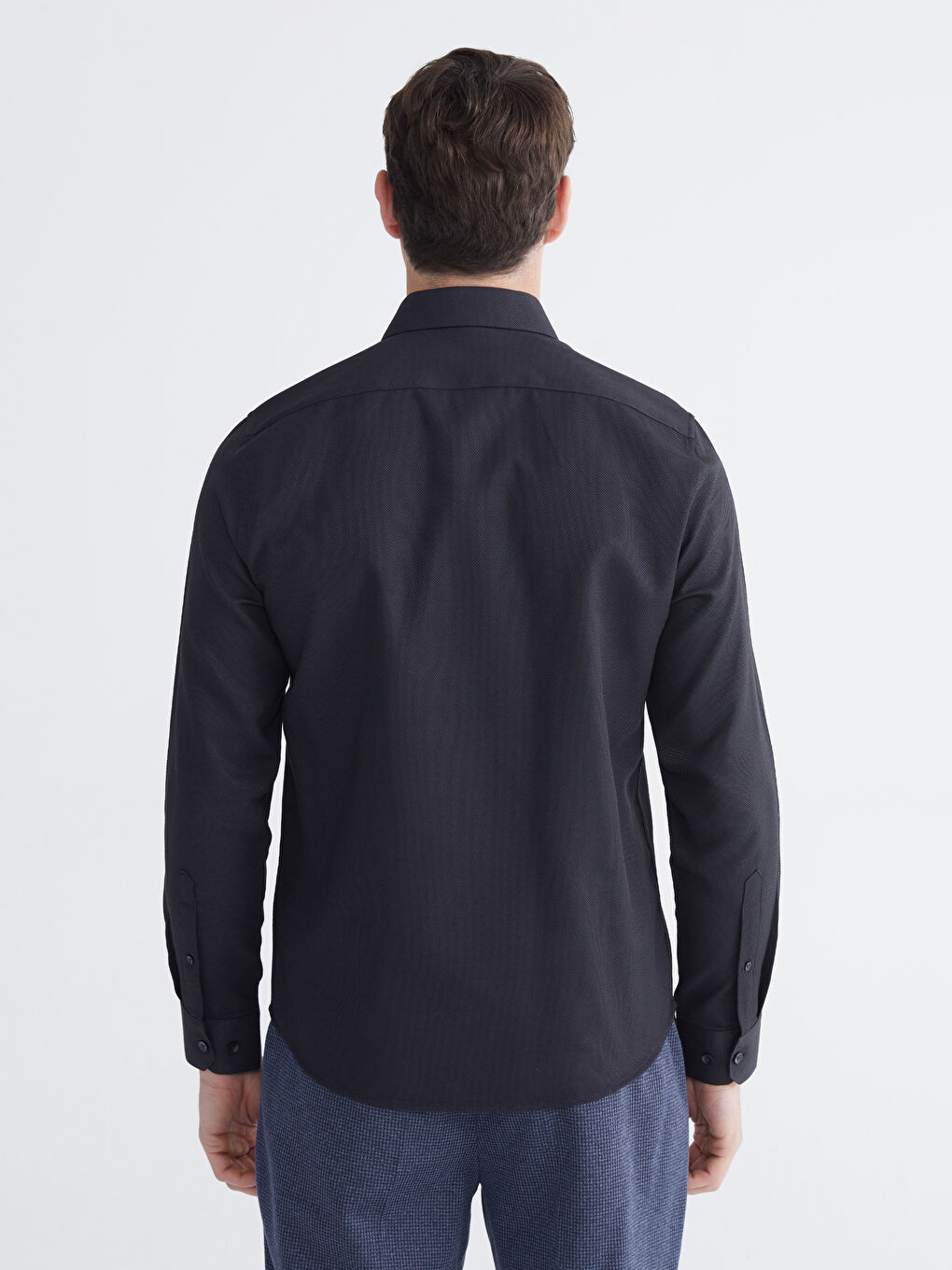 Siyah Slim Fit Armürlü Erkek Gömlek-3