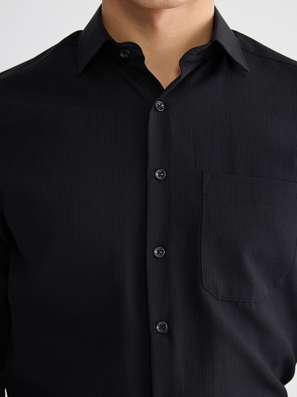 Siyah Regular Fit Armürlü Erkek Gömlek-2