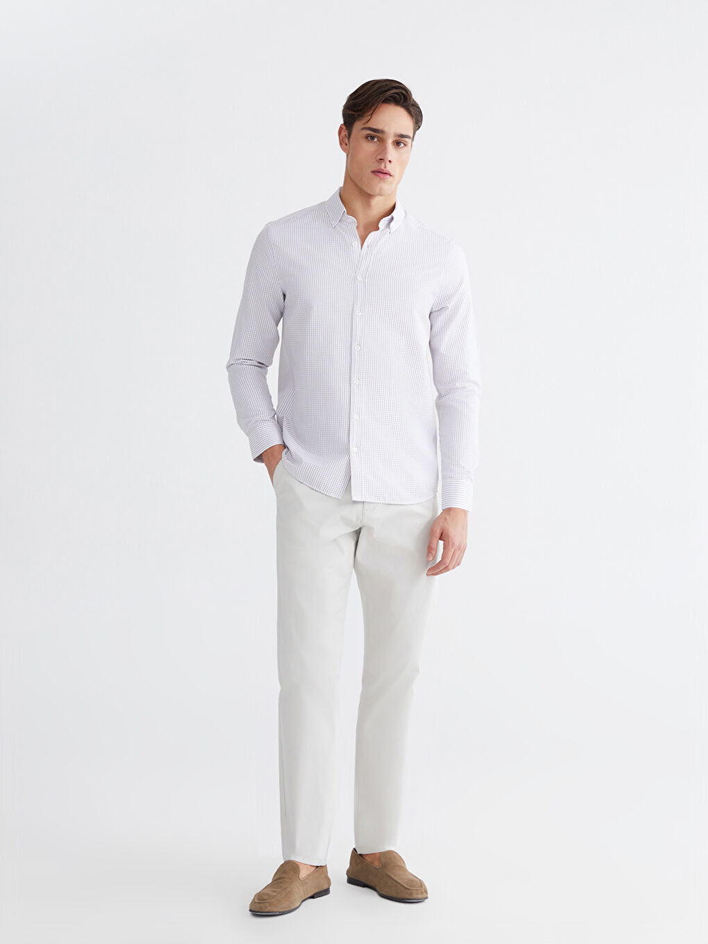 Gri Regular Fit Ekose Erkek Gömlek-1