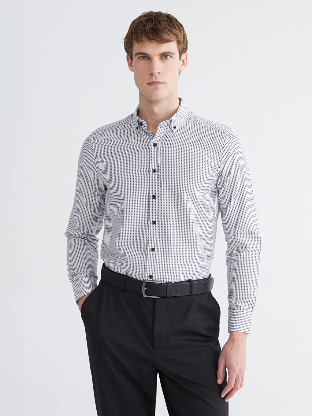 Siyah Regular Fit Ekose Erkek Gömlek