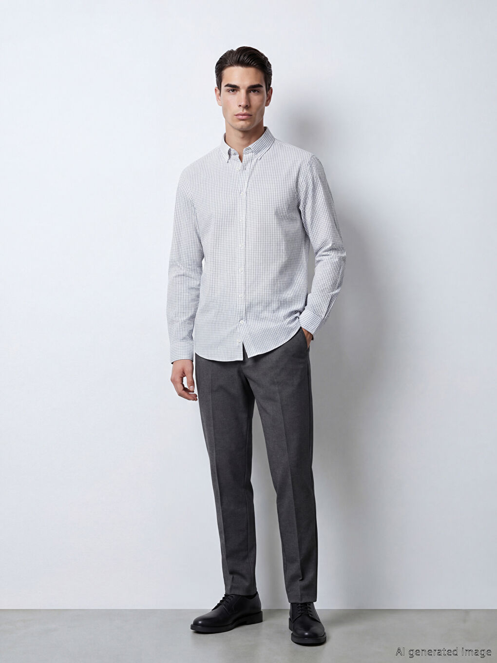 Gri Regular Fit Ekose Erkek Gömlek-2