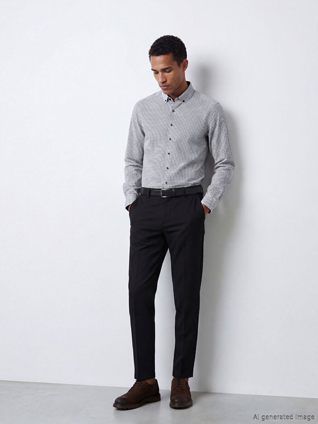 Siyah Regular Fit Ekose Erkek Gömlek-2