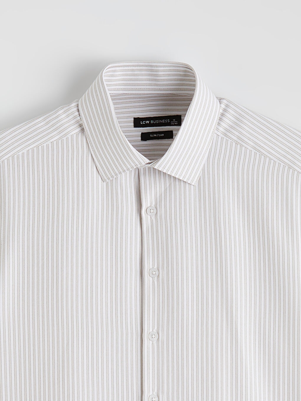 Bej Slim Fit Çizgili Gabardin Erkek Gömlek-4