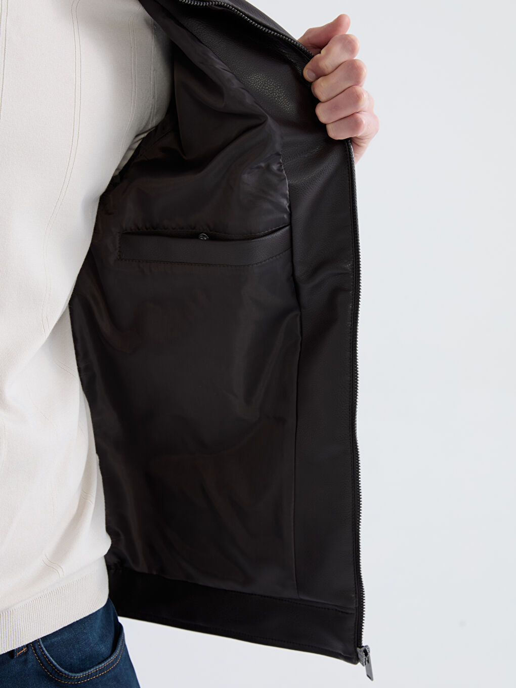 Kahverengi Standart Kalıp Dik Yaka Erkek Deri Görünümlü Ceket-3