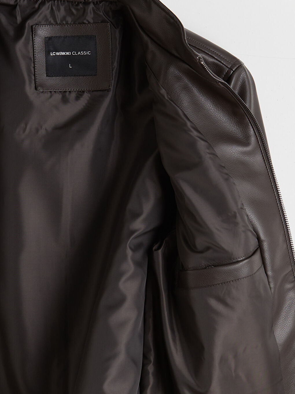 Kahverengi Standart Kalıp Dik Yaka Erkek Deri Görünümlü Ceket-6