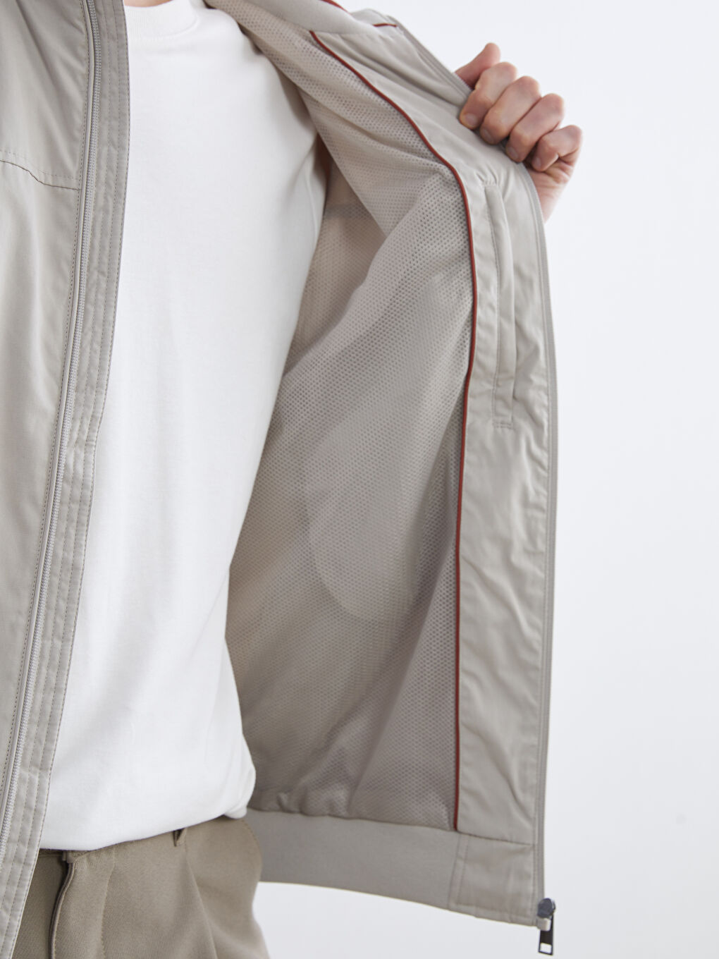 Bej Standart Kalıp Dik Yaka Erkek Mont-3